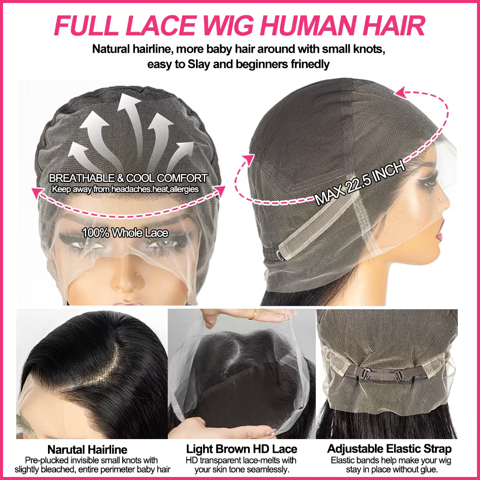 Perruque en cheveux humains naturels, densité 200, avec dentelle complète, Remy brésilien, transpare