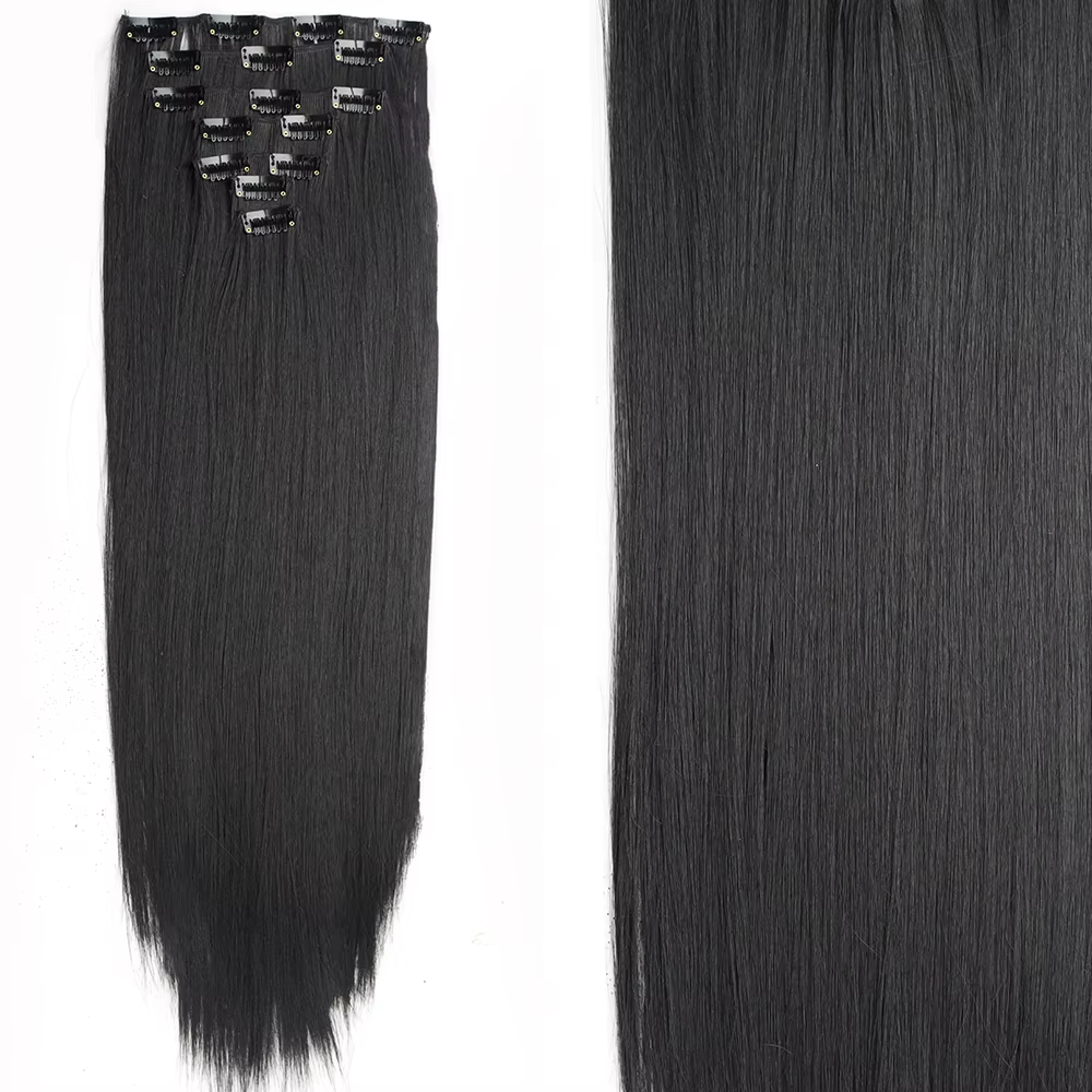 7 pièces/ensemble 16 Clips Extension de cheveux noir longue droite cheveux naturels Ombre postiche f