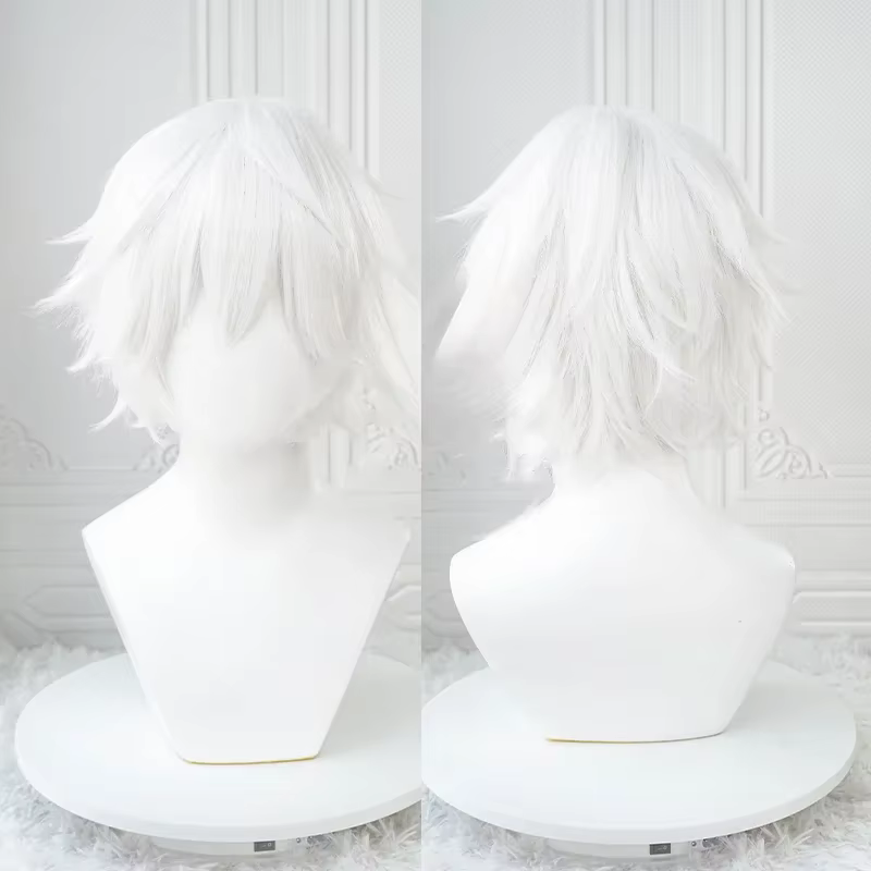 Perruques de Cosplay Anime Kaneki Ken, perruques courtes blanches moelleuses, Patch pour les yeux, c