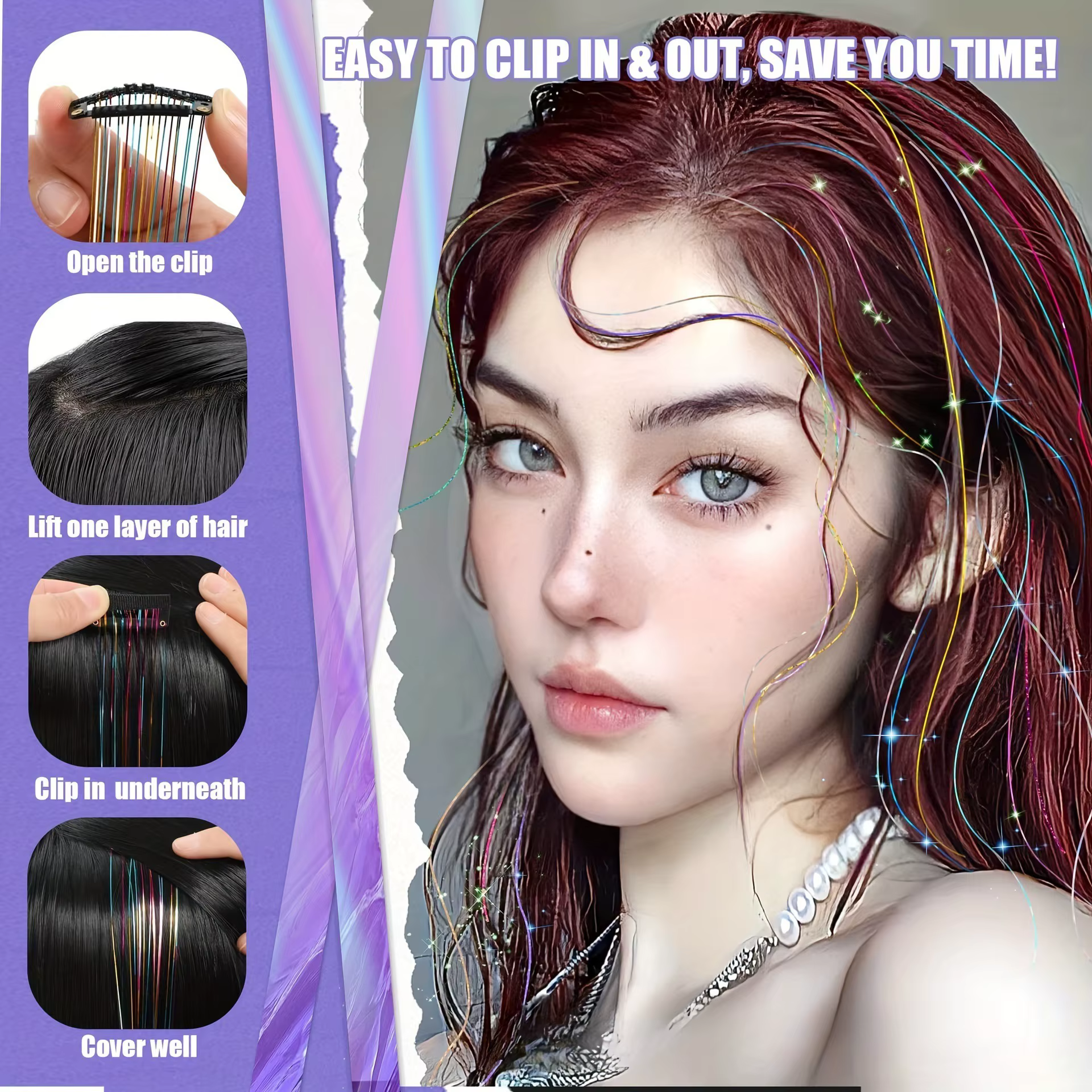 12 pièces cheveux synthétiques Tinsel 20 pouces pince en paillettes Tinsel pince à cheveux dans les