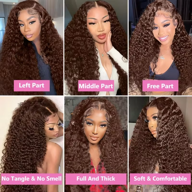 Perruque en cheveux humains Deep Wave Invisi Strap 360 HD Lace Front, brésilienne, Water Wave, marro
