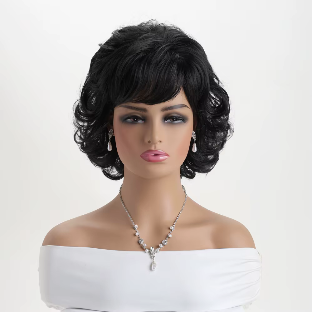 Perruques synthétiques noires courtes et bouclées naturelles pour femmes, perruque de 10 pouces, che