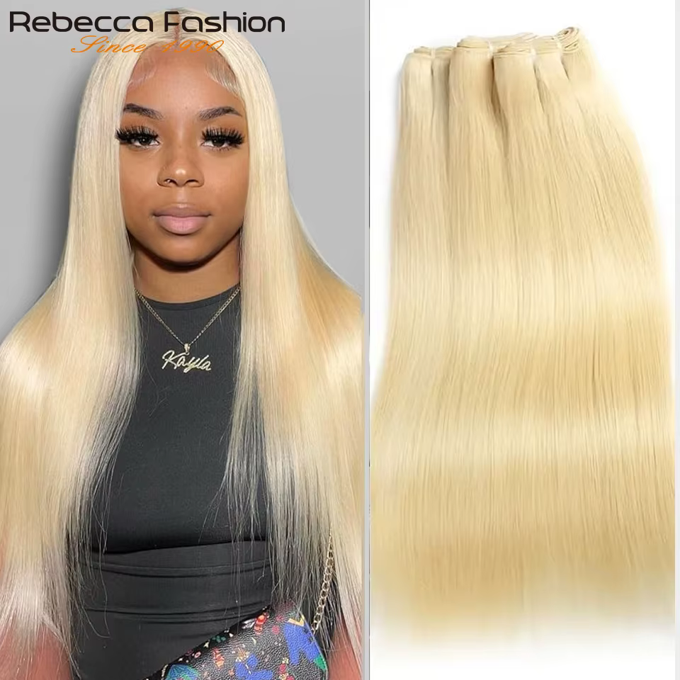 Extensions de cheveux naturels brésiliens lisses doublement étirés, mèches Remy blond miel P6/613 P8