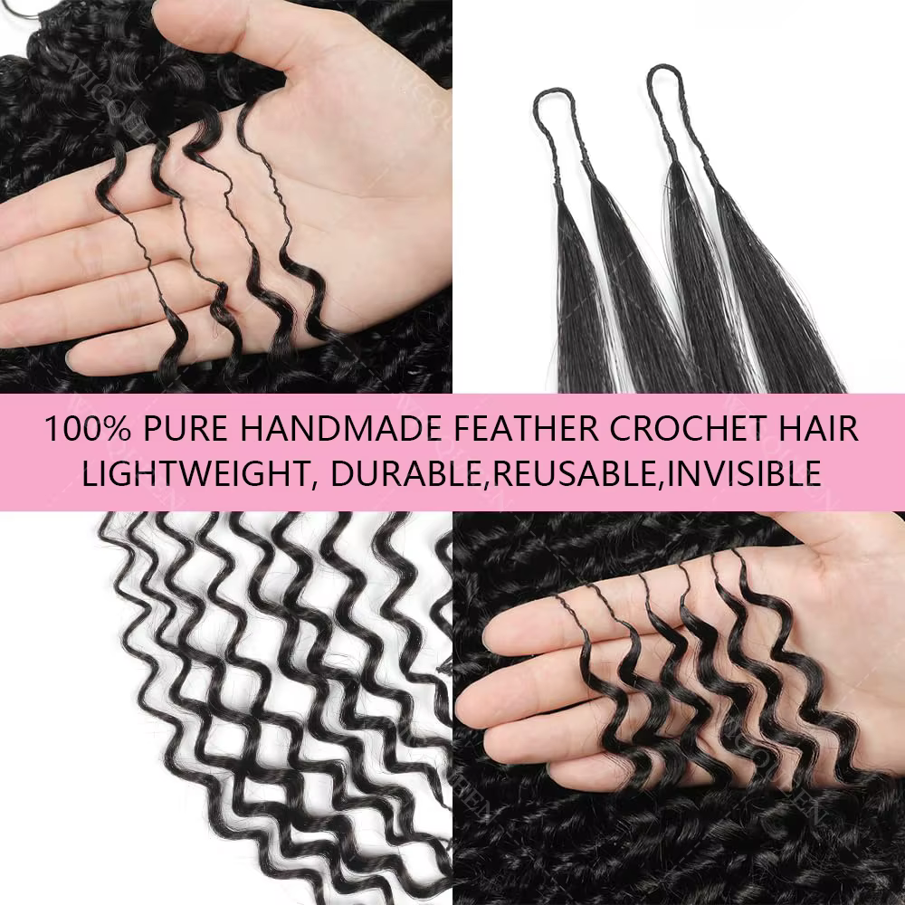 12A sans noeud pré-séparé vague profonde plume Crochet cheveux humains 100% Extensions de cheveux ré