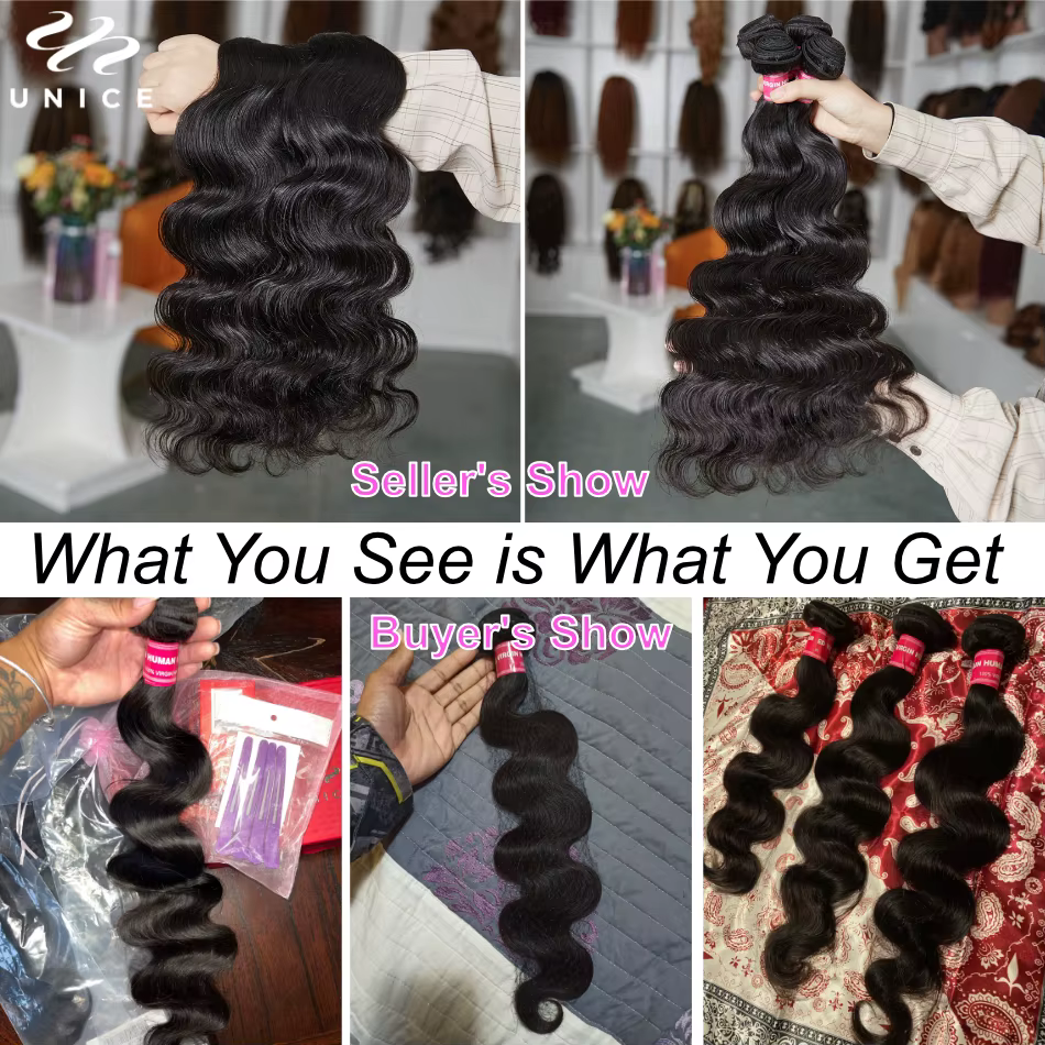 Mèches 100% naturelles Body Wave-UNice Hair, cheveux humains, avec closure, 4x4 pouces, document nat