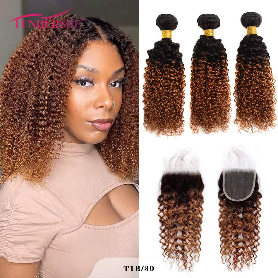 12A 100% cheveux humains mongol crépus bouclés paquets avec fermeture Afro bohème bouclés crépus bou