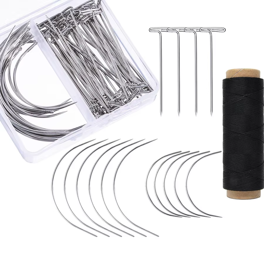 Ensemble d'aiguilles et de fil pour tissage, 70 pièces, avec broches en T, aiguilles incurvées en C,