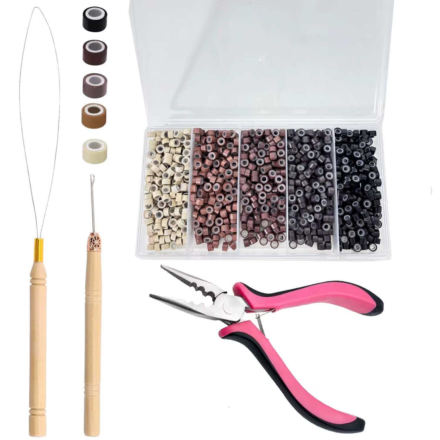 Kit d'extension de cheveux, comprenant 1000 pièces de perles d'extension de cheveux de 5 couleurs av