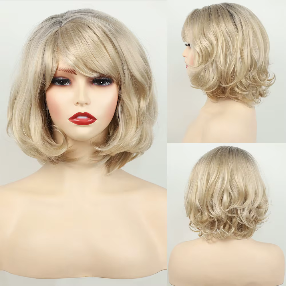 HANEROU – perruque synthétique courte ondulée Blonde naturelle ombrée bouffante pour femmes, perruqu