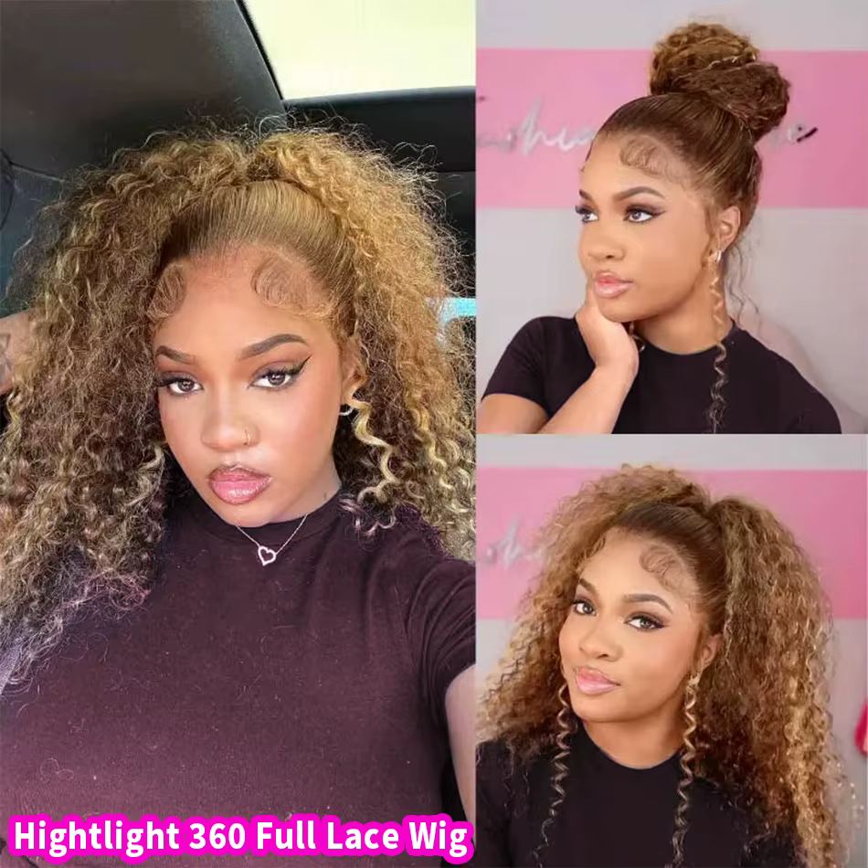 Miel Blonde 360 dentelle avant perruque cheveux humains 250 densité vague profonde mettre en évidenc