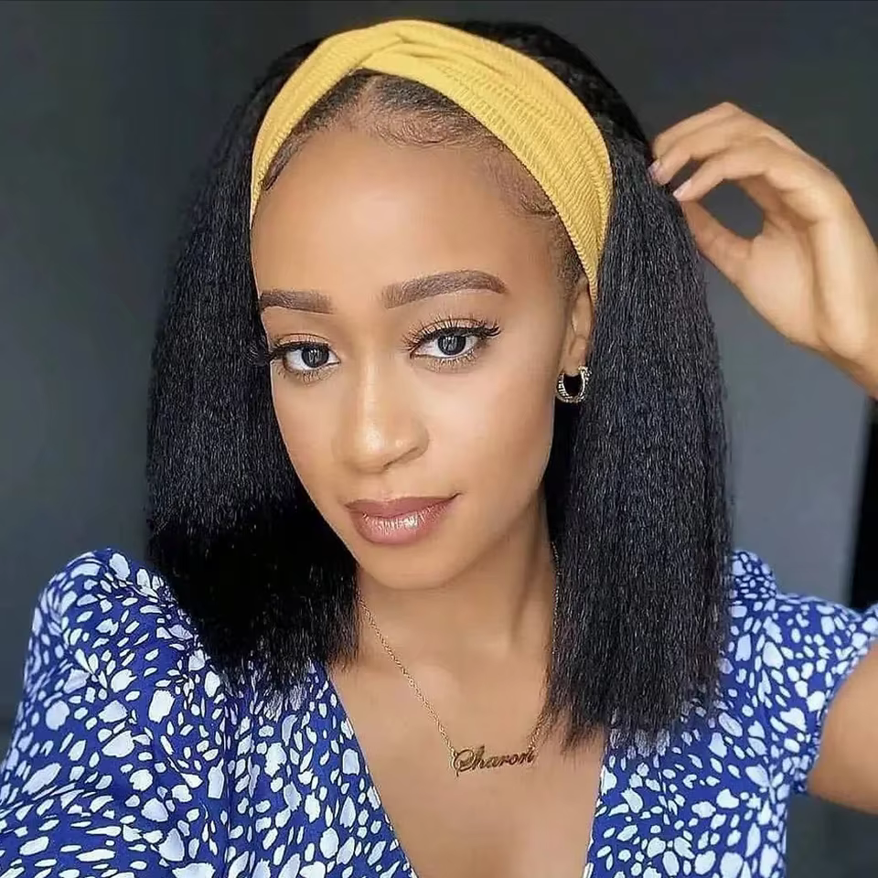 Crépus droite courte Bob bandeau perruque pour femmes brésilien Remy 100% cheveux humains 250% pas c