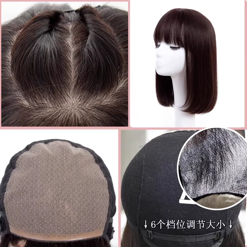 Perruque à base de soie nouée à la main avec bordure en PU, cheveux Remy européens, aspect cuir chev