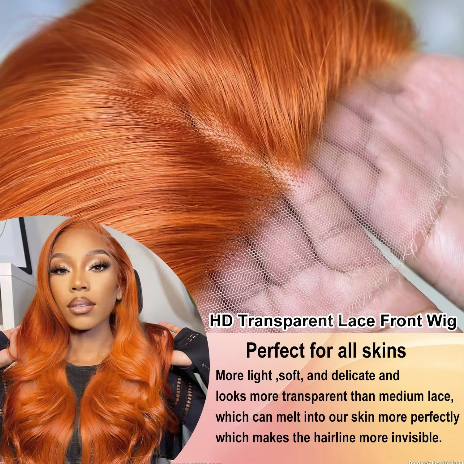 Perruque Lace Front HD 13x6 en Cheveux Humains, Ondulation Body Wave, Couleur Gingembre Orange, Dens