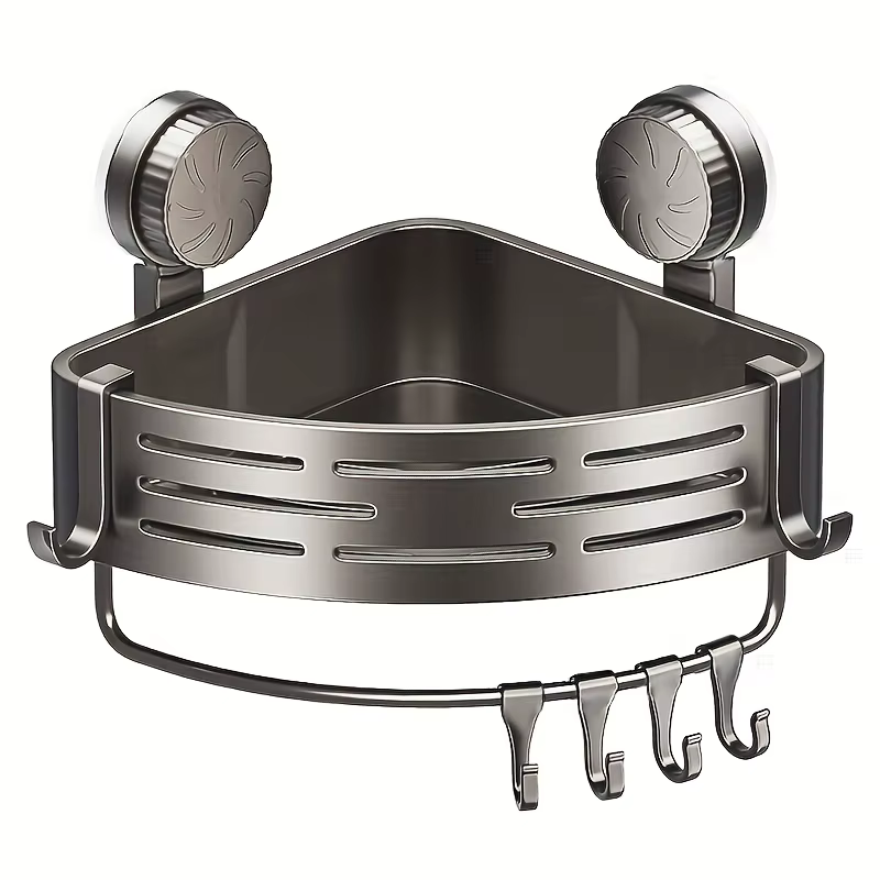 Support de salle de bain à ventouse peu encombrant, avec cadre triangulaire robuste et tige à croche