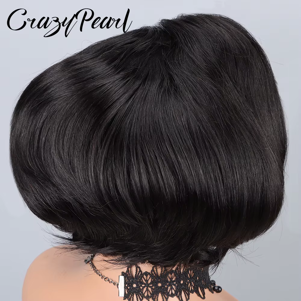 Perruque BOB 4x4 Closure Cheveux Humains Lisses Courts Noir Naturel Cheveux Brésiliens Remy Pré-Pluc