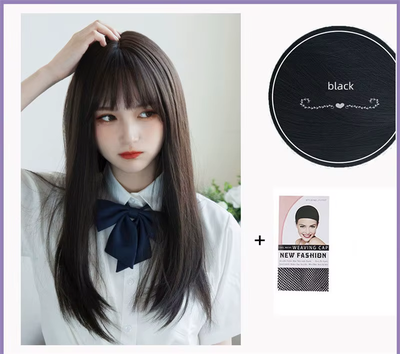 Extensions de cheveux synthétiques coréennes pour filles JK, perruque de Cosplay avec frange à Air,