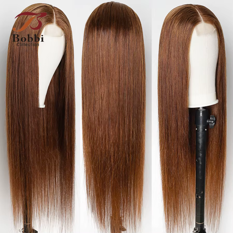 Perruque de cheveux 100% naturels bruns 2x6, perruque Lace Closure Kim K pour femmes, Lace Front tra
