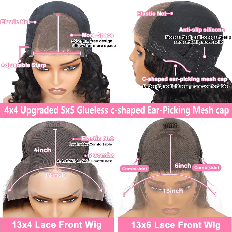 Perruque Lace Closure Wig Body Wave brésilienne Remy naturelle, cheveux vierges, 13x6, 13x4, densité