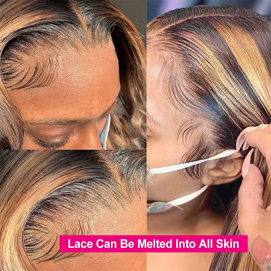 Perruque Lace Frontal Wig naturelle lisse à reflets, 13x6 Hd, 13x4, P4/27, couleur marron ombré, pou