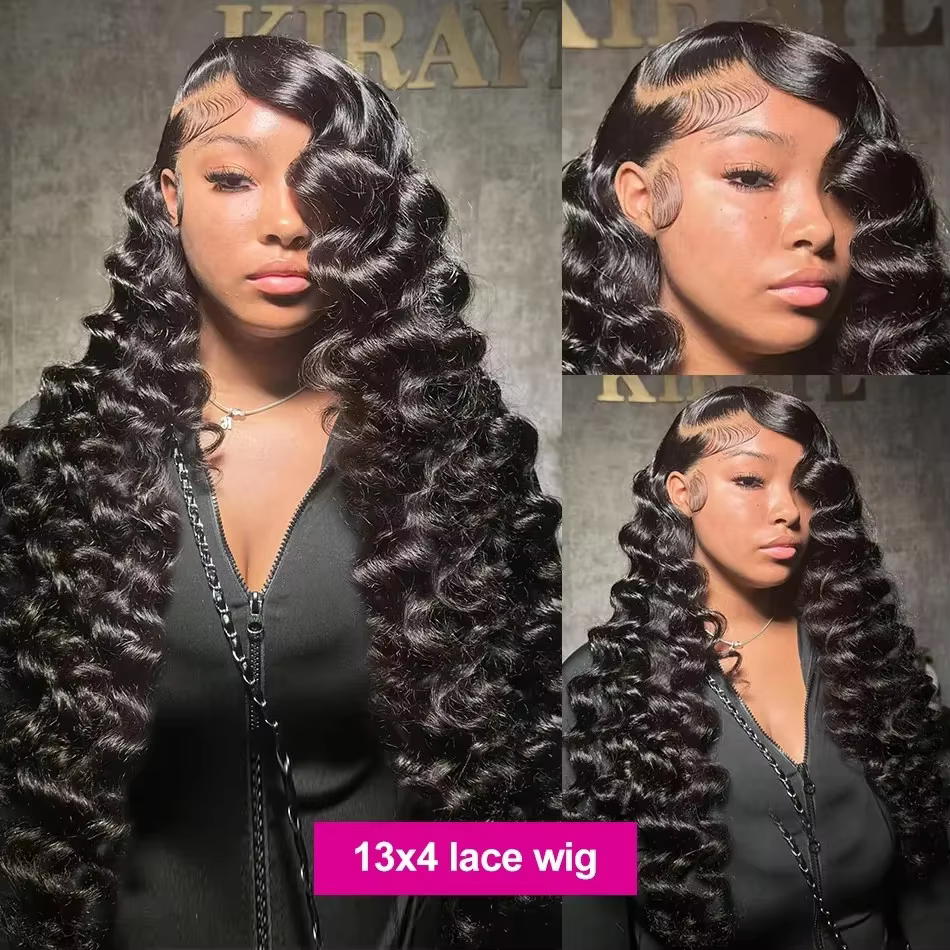 250% 30 40 pouces cheveux humains 13x6 HD dentelle frontale perruque brésilienne lâche vague profond