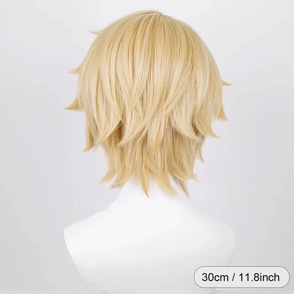 Perruque Synthétique Blonde Courte Droite avec Frange pour Homme, Anime Game Cosplay Fluffy, Perruqu