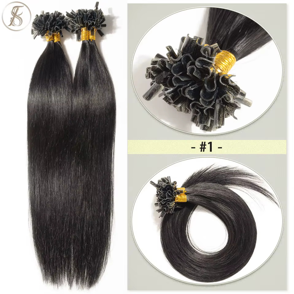 TESS-Extensions de Cheveux U-Tip 0.5 Gumental, Microlink, KerktHuman Hair, Capsule, Pré-Collé, Brun,