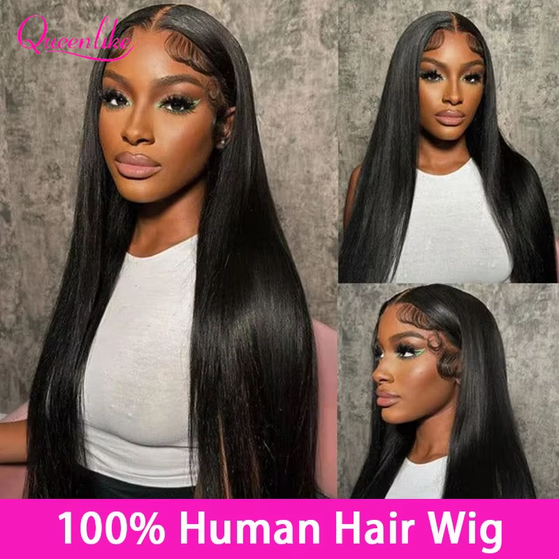 Queenlike 26 pouces 13x6 HD dentelle frontale perruques de cheveux humains droite Remy cheveux front
