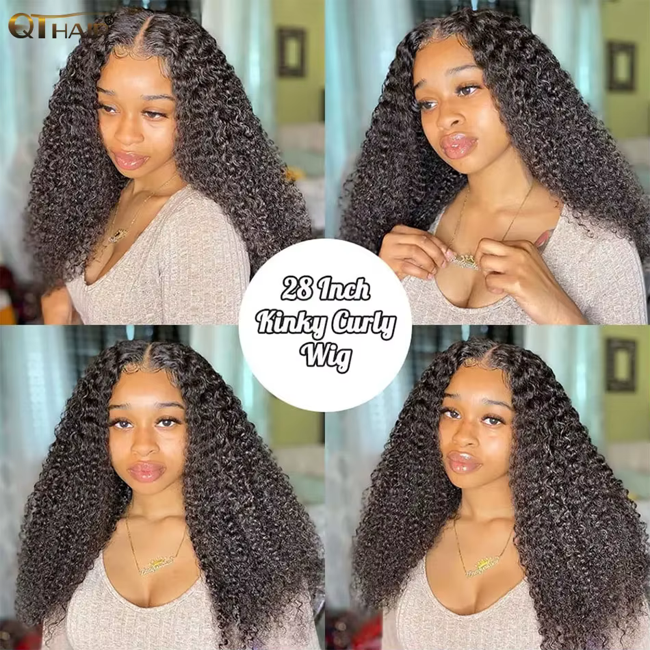 QT Afro crépus bouclés dentelle avant perruques 13x4 HD Transparent cheveux humains dentelle perruqu