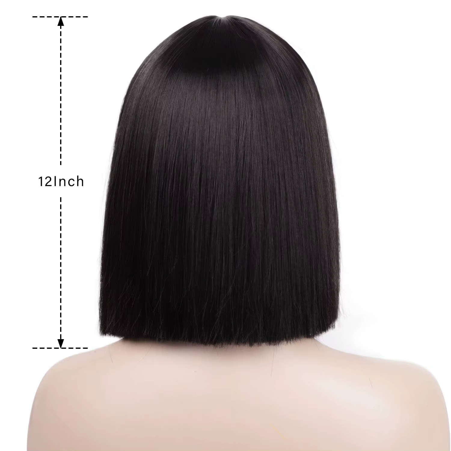 Perruque Bob noire avec frange, perruque courte noire adaptée aux perruques pour femmes, perruque sy