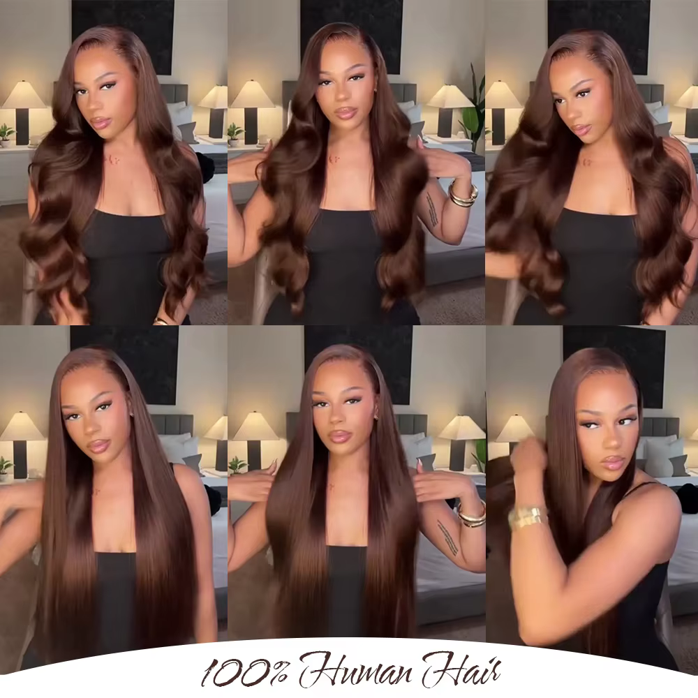 Extensions de Cheveux Humains Ondulés Bruns avec Closure 4x4/13x4, Cheveux Humains 100% Naturels, Ti