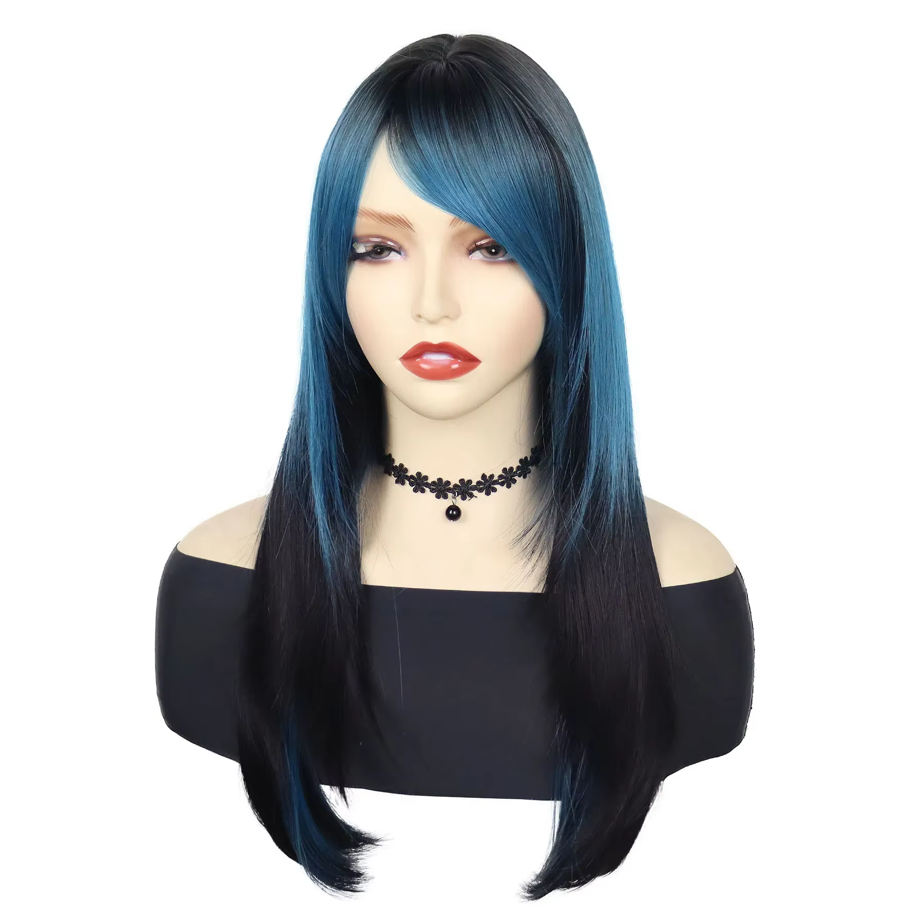 Perruque Synthétique Longue et Soyeuse pour Femme, Cheveux Lisses, Bleu, Noir Mixte, Costume de Cosp