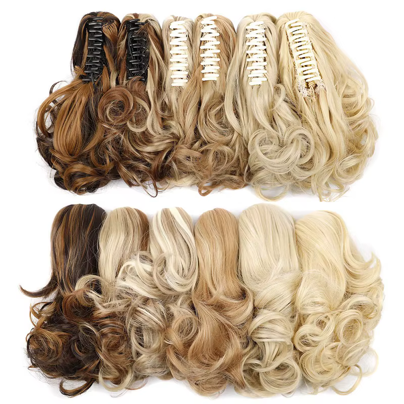 Queue de cheval bouclée courte ondulée synthétique pour femme, extension de cheveux, pince à griffe,