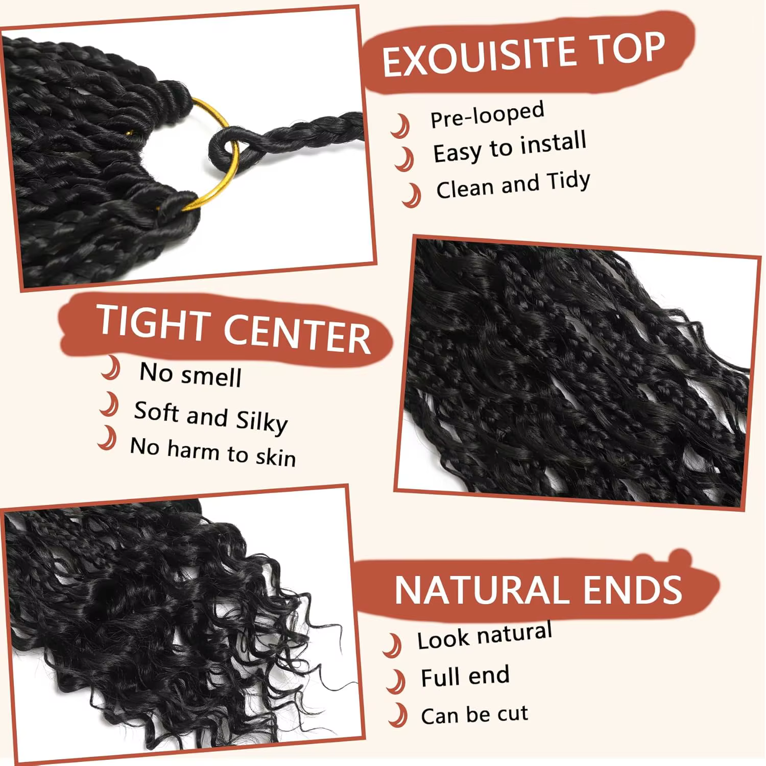 14/18/24 pouces déesse boîte tresses Crochet cheveux pré-bouclés Boho Crochet boîte tresses avec ext