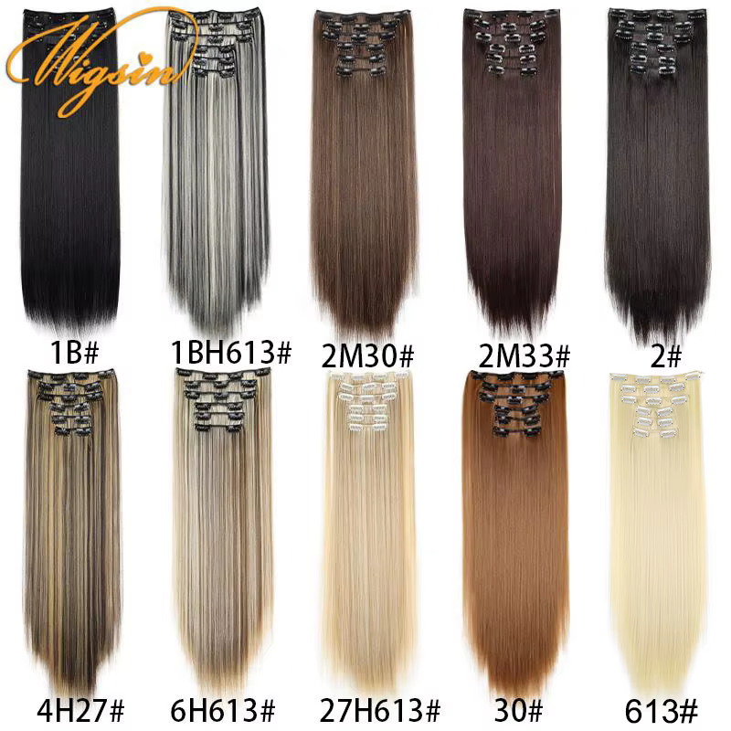 WIGSIN synthétique 6 pièces/ensemble 24 pouces Extensions de cheveux longs raides Clip-in résistant
