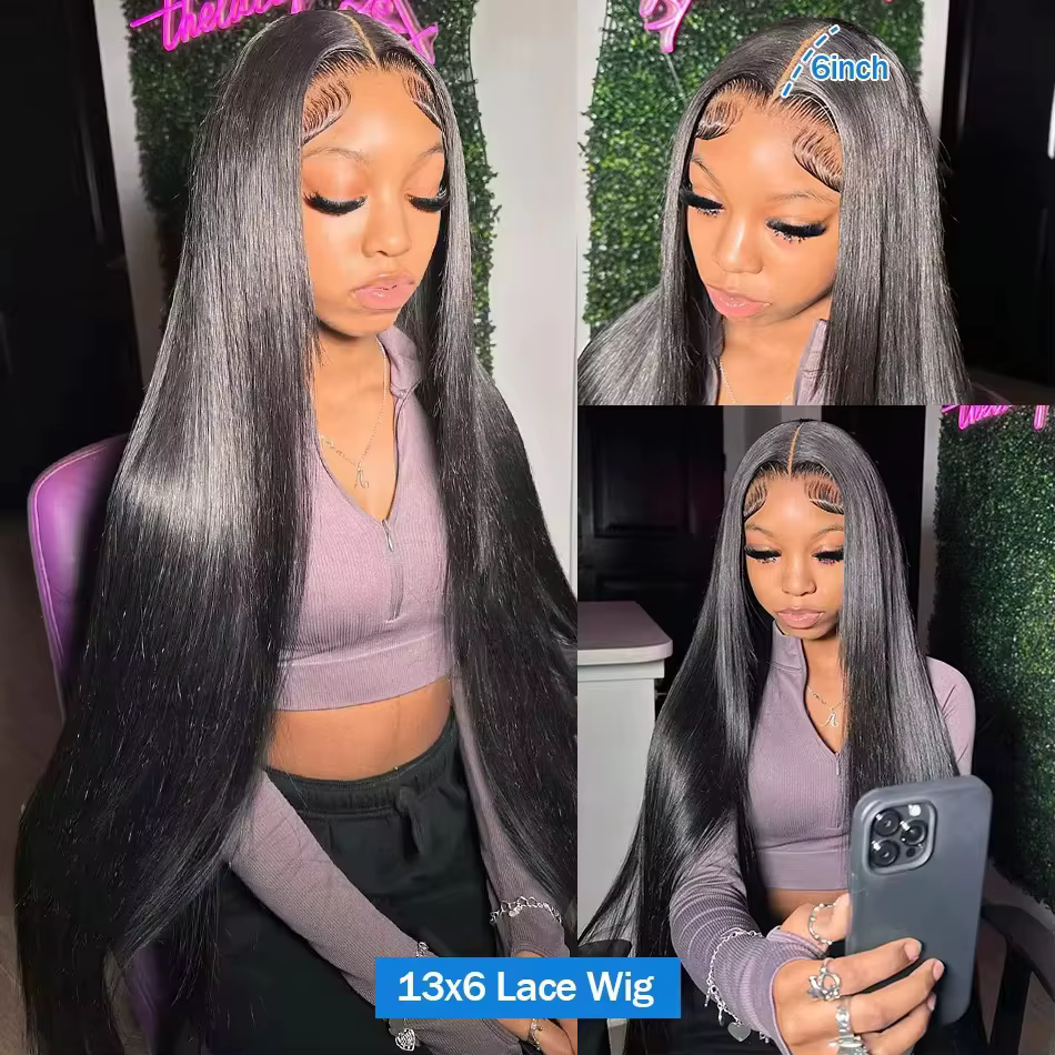Perruque Lace Frontal Wig naturelle sans colle HD, cheveux lisses, pre-plucked, 5x5, prêt à porter,