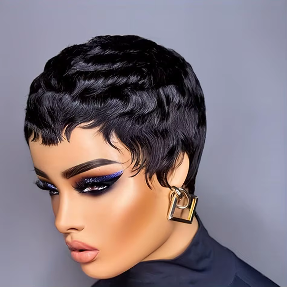 Perruques pour femmes noires coupe lutin perruques de cheveux humains pour les femmes usage quotidie