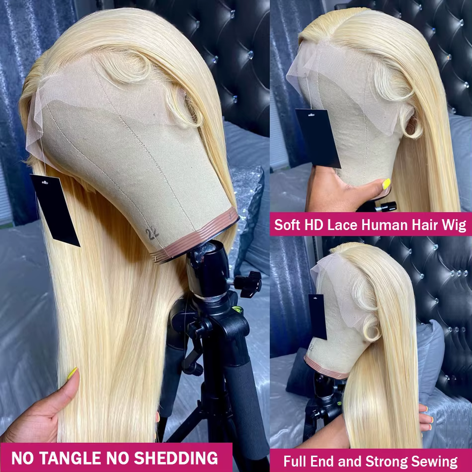 613 Blonde dentelle avant perruque cheveux humains 13X6 Hd dentelle frontale perruque 13X4 droite de