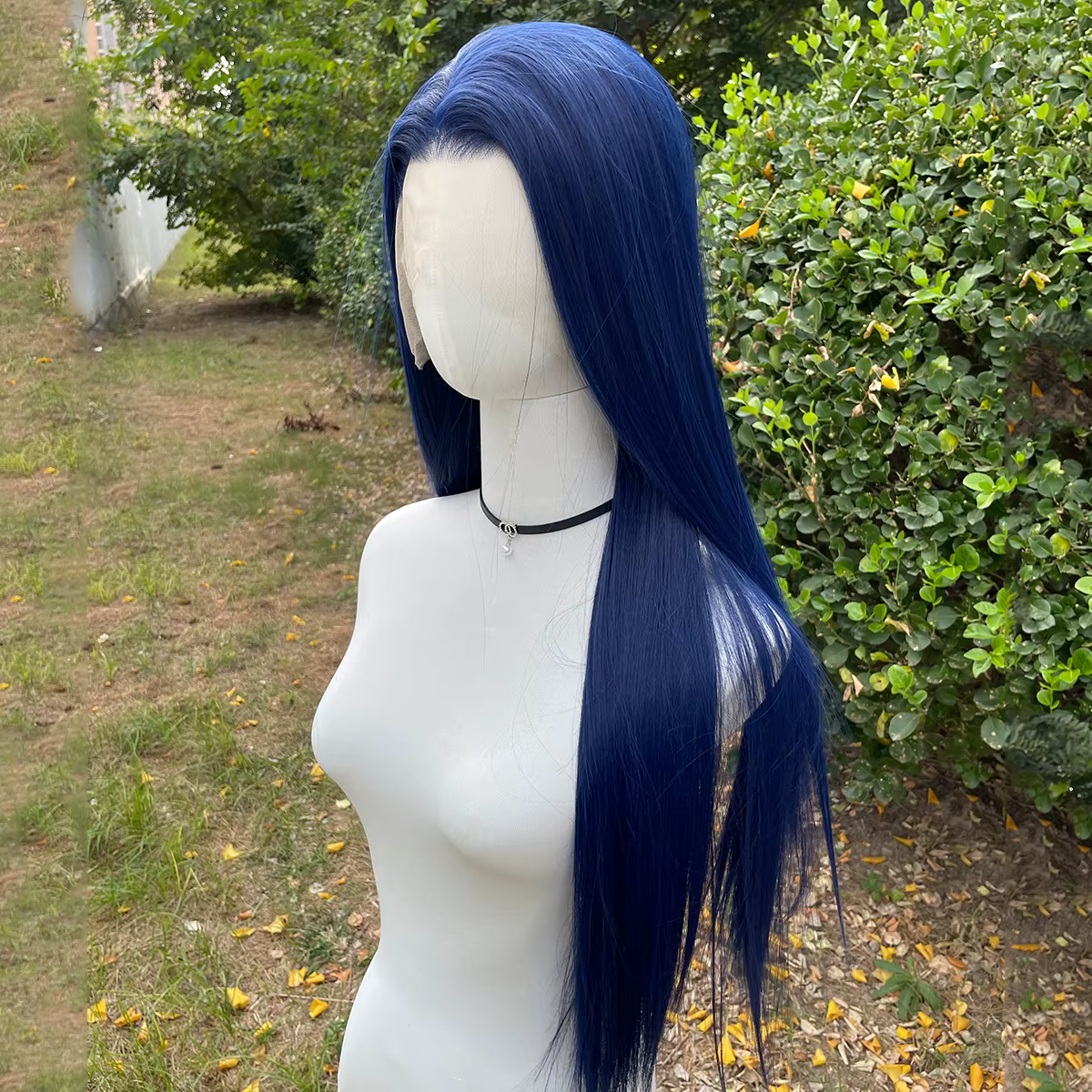 Perruque Lace Front Wig synthétique bleu foncé 13x4, 26 pouces, longue et lisse, nouée à la main, de