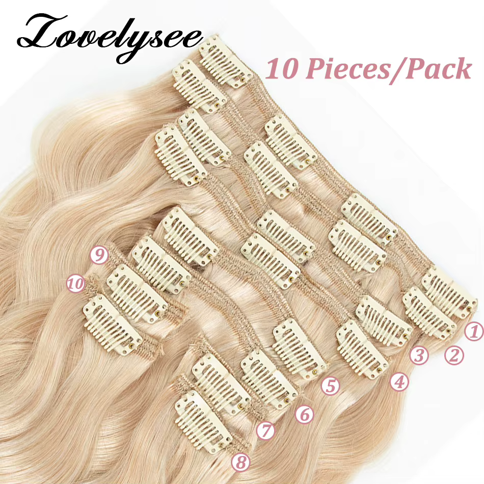 Clip de vague de corps dans les Extensions de cheveux humains brésilien 100% Remy cheveux humains 10