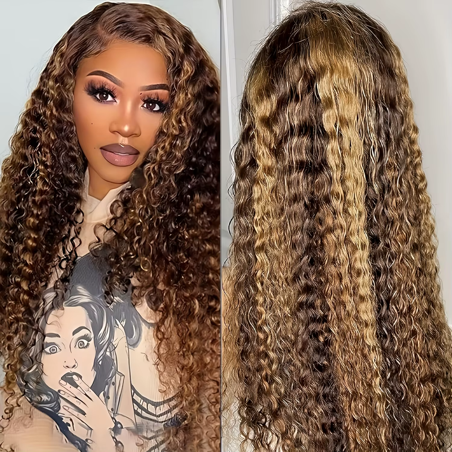 Perruques Lace Front en Cheveux Humains 30-40 Pouces 13x4/13x6 HD P4/27 Blond Miel Ombré Deep Wave P