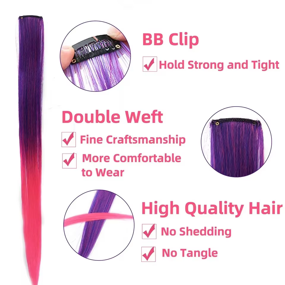 Extensions de cheveux synthétiques colorées de 22 pouces, longues et droites, arc-en-ciel, pour femm