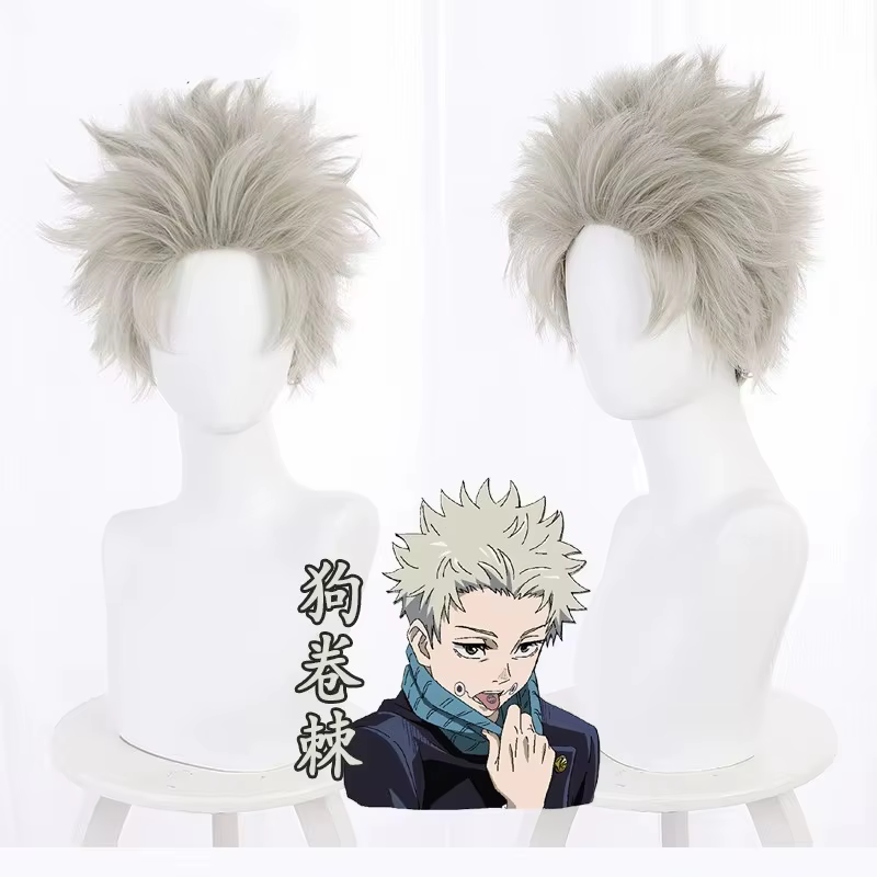 Nouveau Anime Inumaki Toge perruque courte Cosplay Costume cheveux synthétiques perruque hommes Hall
