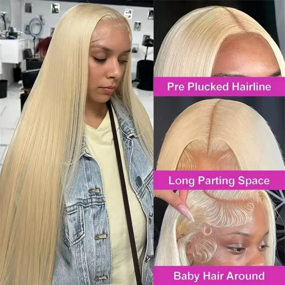 Perruque Lace Frontal Wig brésilienne naturelle, cheveux lisses, blond 613 Hd, 13x6, 13x4, pour femm