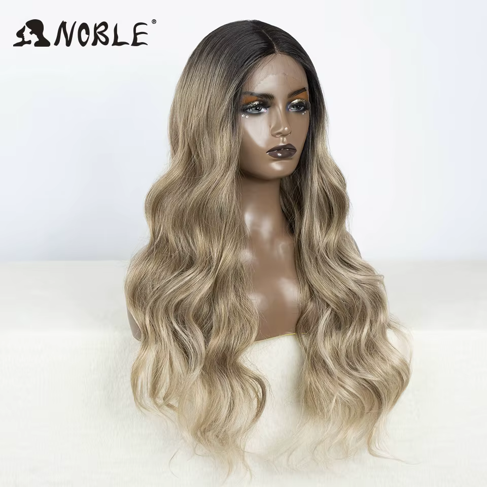 Perruque Lace Front Wig synthétique 30 pouces-Noble, perruque Lace Wig longue ondulée 360 0mbre blon