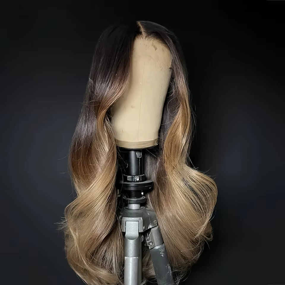 Perruque en cheveux humains juives sans colle, longue, blonde ombrée, 24 pouces, ondulée douce, base