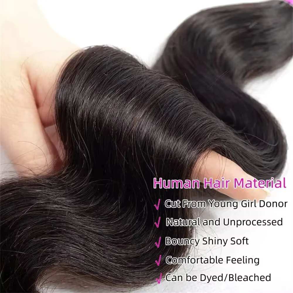 Extensions de cheveux humains Remy brésiliens, ondulés, couleur noir naturel, 1/3/4 pièces, 40 pouce