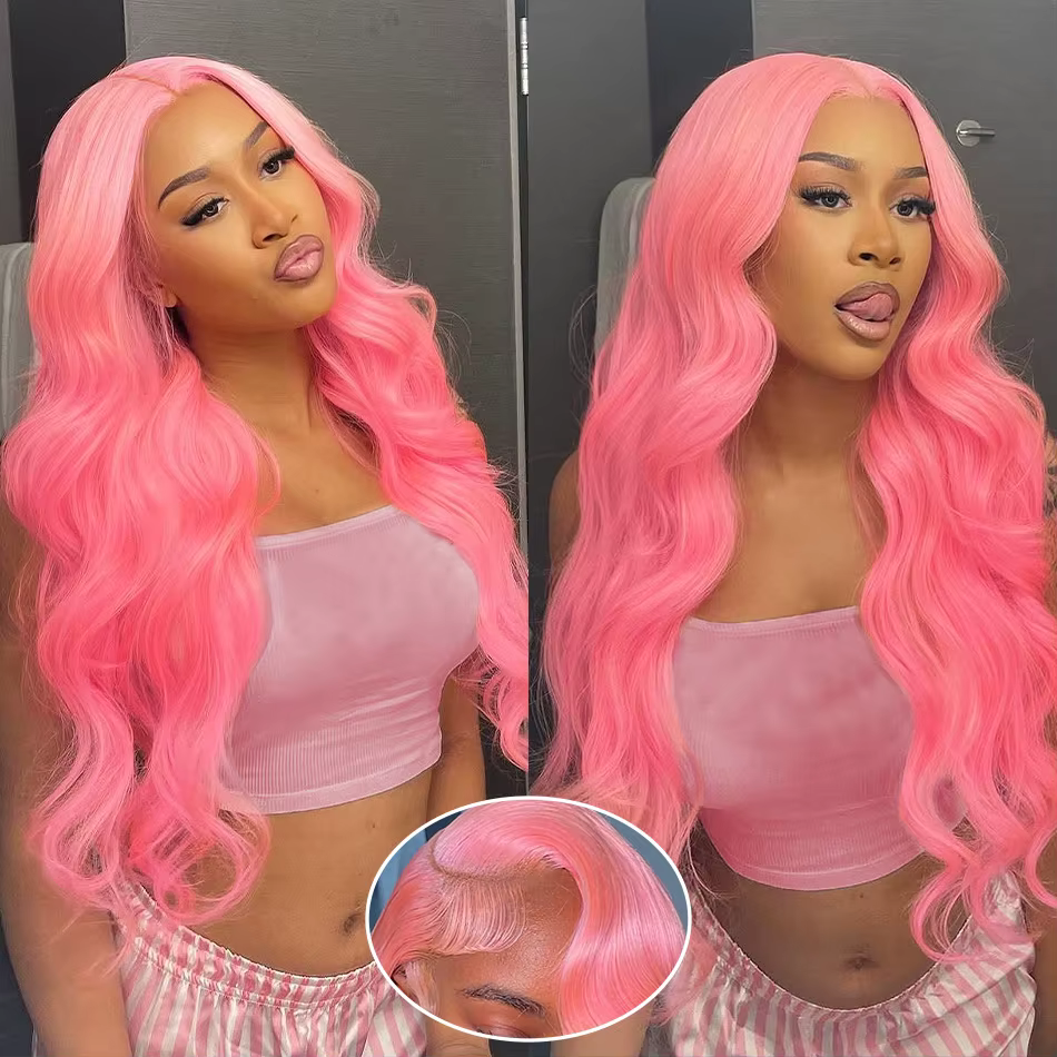 Perruque rose Hd dentelle perruque 13X6 cheveux humains 13X4 vague de corps dentelle avant perruques