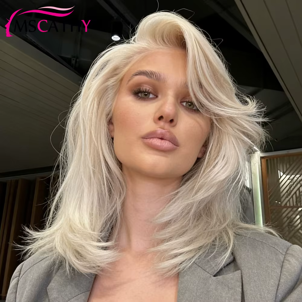 Perruques en cheveux humains blondes perlées superposées 220% pour femmes, perruque ondulée sans col