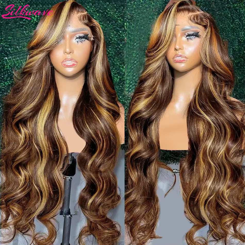 Blonde Highlight Body Wave Lace Front Perruque de cheveux humains pour femme, HD 13tage, 13x6 Lace F
