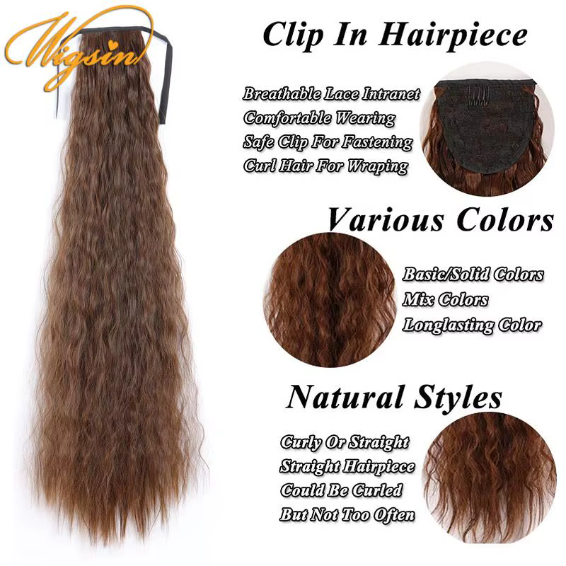 WIGSIN 32 pouces synthétique longue crépus bouclés queue de cheval cordon pince en queue de cheval n